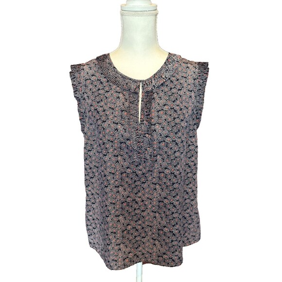 Boden Sleeveless Blouse Women's 10 Ruffle Split Neck Abstract Floral Career - Picture 1 of 8